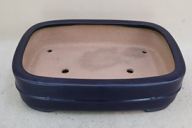 Bonsai Pot, Reihou Craft, Ruri-Glazed Bamboo Strap Rectangular Pot 35cm