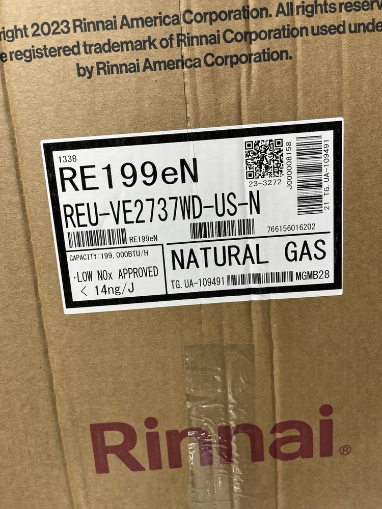 Rinnai RE199eN Outdoor Tankless Water Heater 199k BTU Natural Gas (B-13 #1589)
