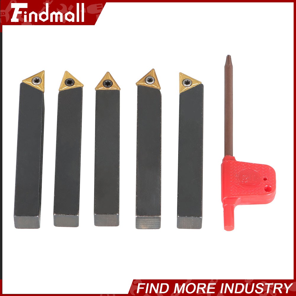 3/8" Lathe Indexable Carbide Insert + Turning Tooling Bit Holder Set 5Pcs