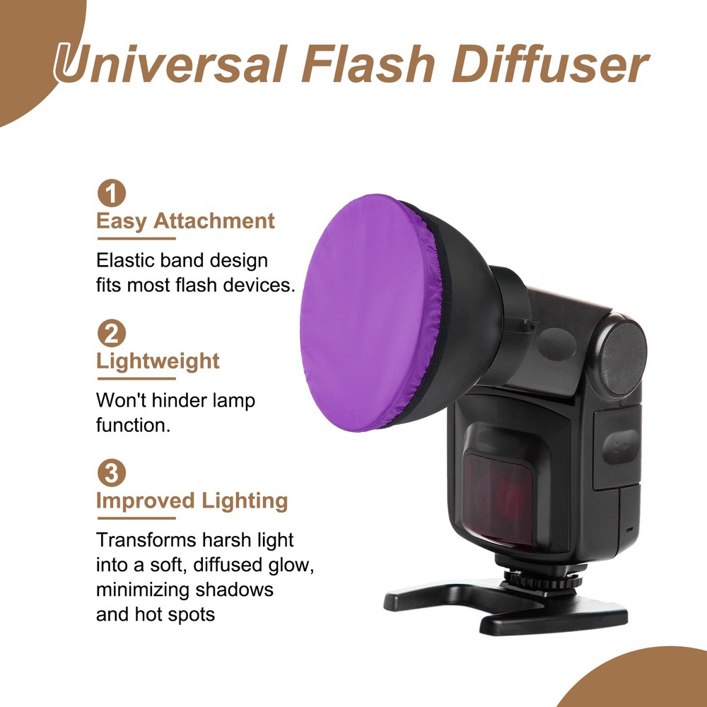 5pcs 7.1" x 7.1" Soft Mini Flash Bounce Diffuser Cap, for Flashlight, Purple