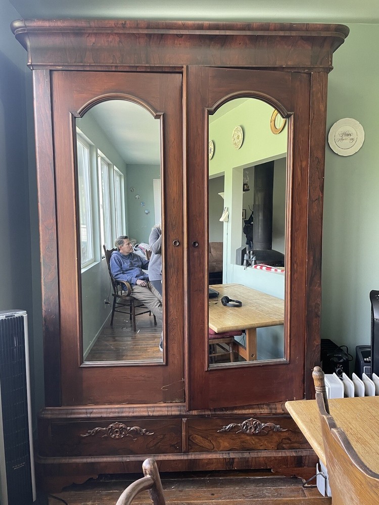 Large Walnut Wood Armoire Closet