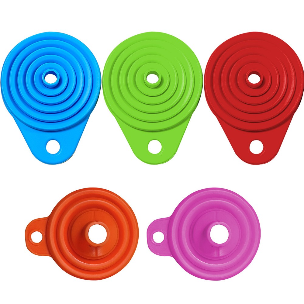 5Pcs Foldable Kitchen Silicone Funnels Small & Large Funnel for Filling Bottles