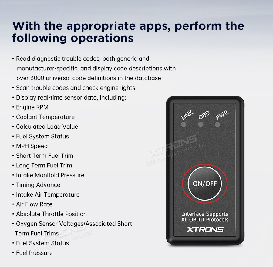 Bluetooth OBD2 Car Auto Diagnostic Scanner Power Switch Tool for Android Stereo