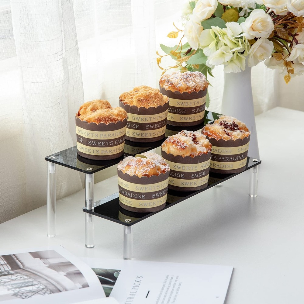 2 Tier Black Acrylic Display Riser Cupcake Stand Display Shelf for Decoration...