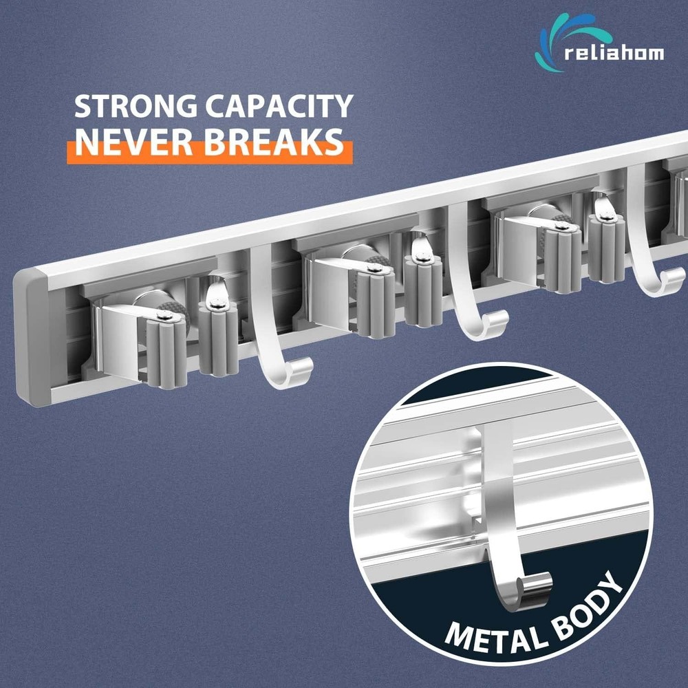 Space-Saving Tool Organizer with 5 Racks & 4 Hooks - Wall Mount Silver Finish