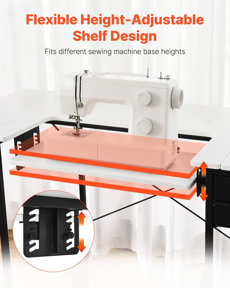 HOT/ Sewing Table,Multipurpose Sewing Machine Table with Drawers,Foldable Side