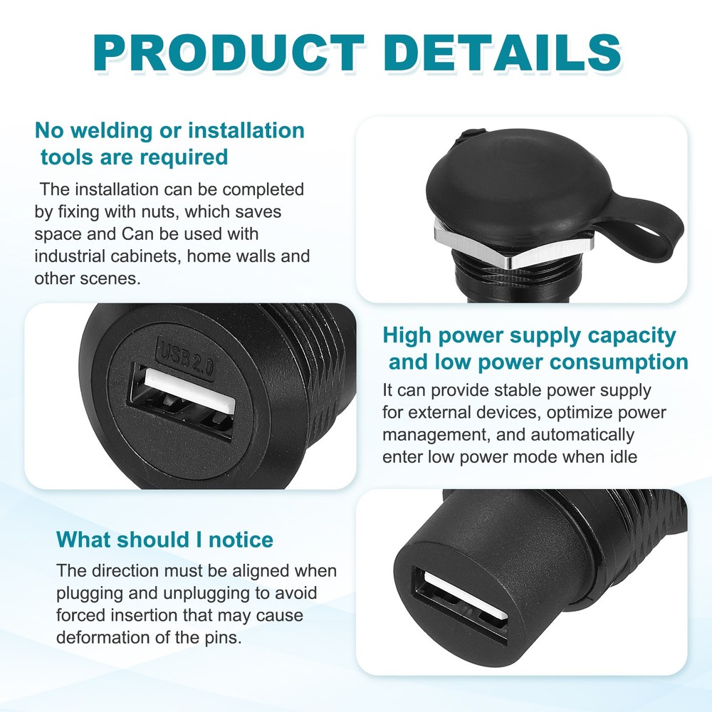 1Pcs USB 2.0 Panel Mount Coupler, USB Pass Through 480Mbps Black