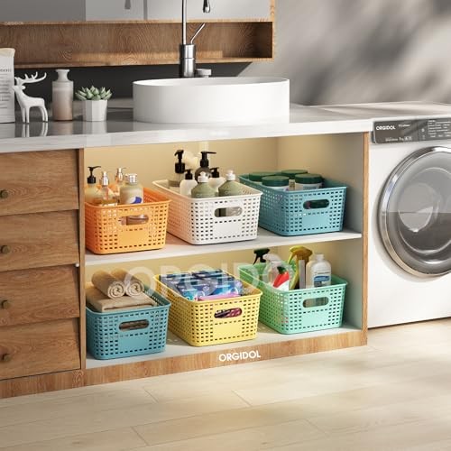 Plastic Storage Basket with Lids Stackable Storage Bins 10 Pack Colorful