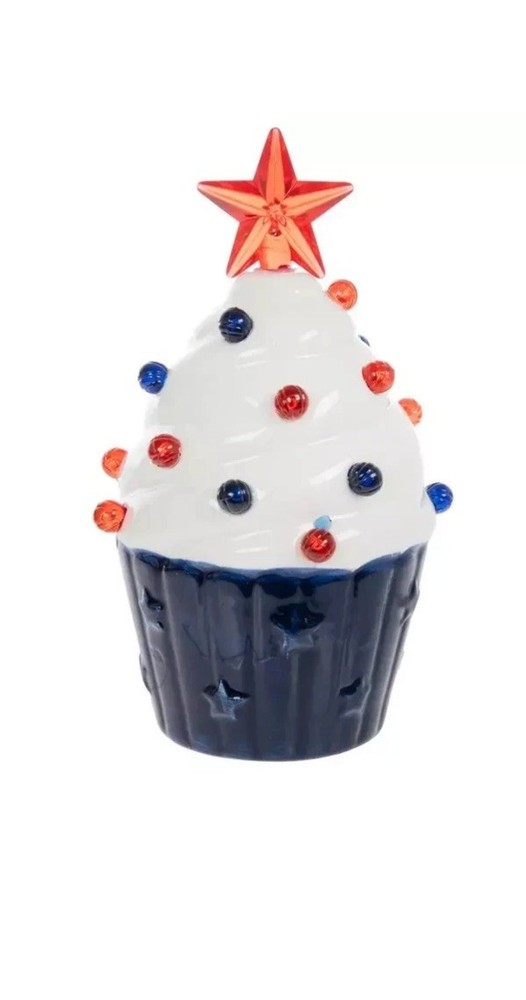 🇺🇸NWT Light Up Ceramic Americana Cupcake Set