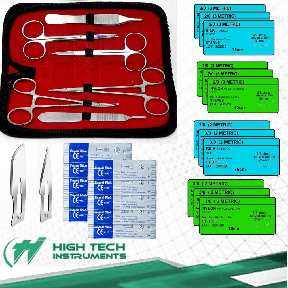 First Aid Kit, Emergency Wound Care Suture Practice Training Kit, 39 Piece
