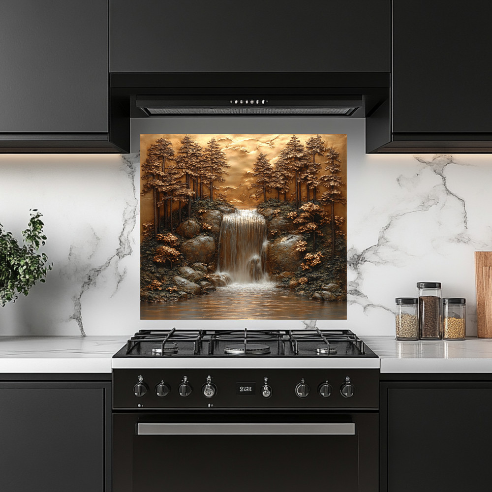 Copper Look Waterfall Tempered Glass Backsplash Panel,Kitchen Stove Splash Guard