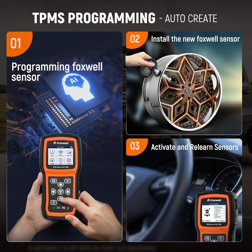Foxwell T1000 TPMS Programming Activate Sensors Check RF Key FOB Tester Detector