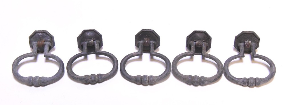 5 MATCHING VINTAGE METAL DRAWER PULLS WITH FLIP PULL