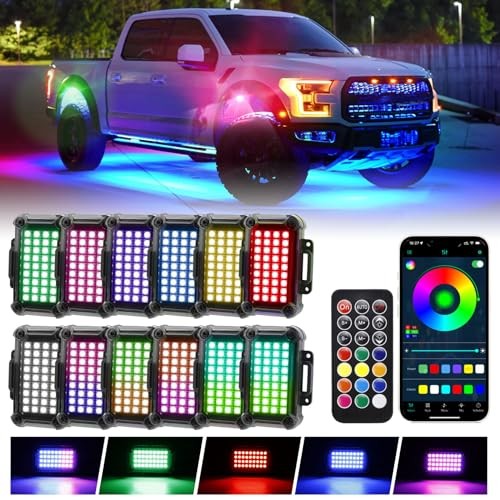 12 Pods Dream Chasing Color LED Rock Light with 212 Modes,Remote&APP Control