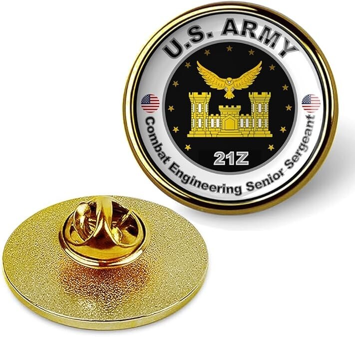 US Army Combat Engineering Senior Sergeant Tie Shirt Lapel Pin - Gold