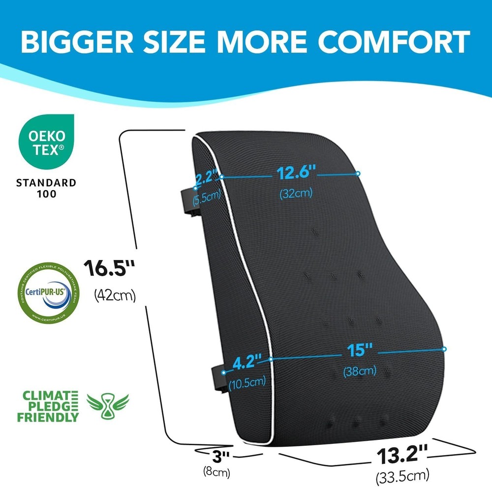 Ergonomic Memory Foam Lumbar Support Pillow for Office & Car - Adjustable Straps