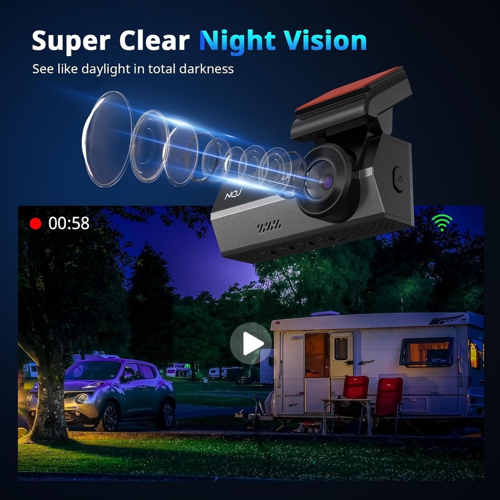 High-Resolution 4K Front & 2K Rear Dash Cam with G-Sensor & WiFi Technology