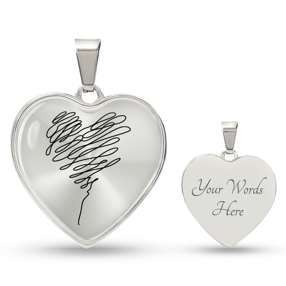 Graphic Heart Pendant + Necklace - Scribbled Heart