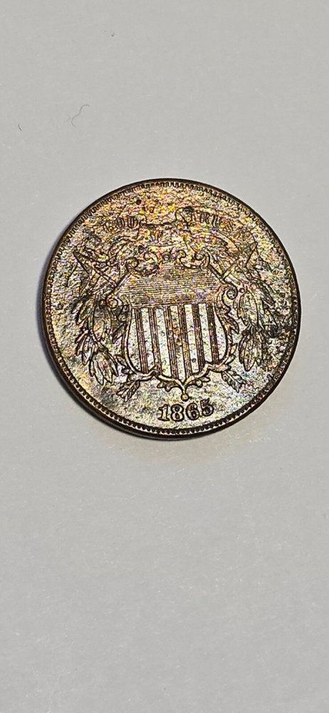 1865 Two Cent Piece Uncirculated Environmental Damage