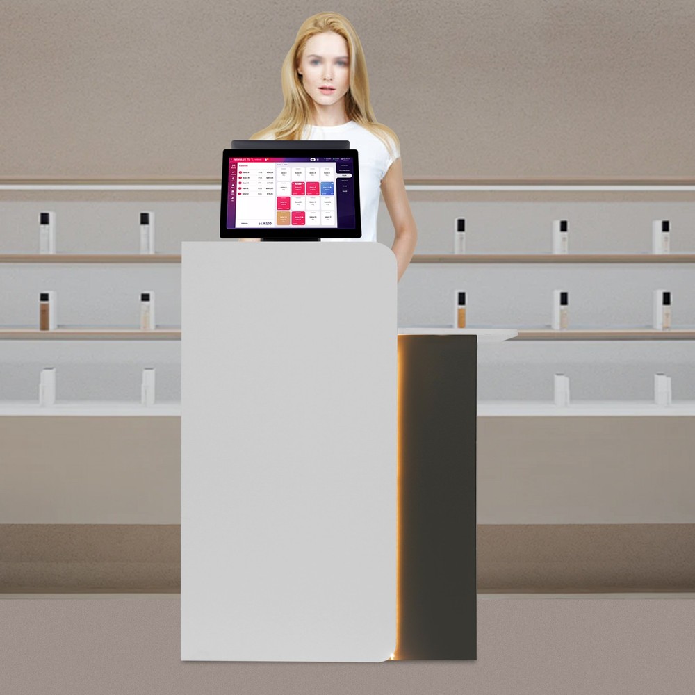 Modern Front Desk Reception Counter, Reception Desk for Salons with LED Light