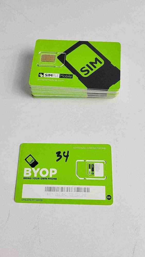 35 X Simple Mobile Commissionable Sim Card - No Plan - Full Size Sim