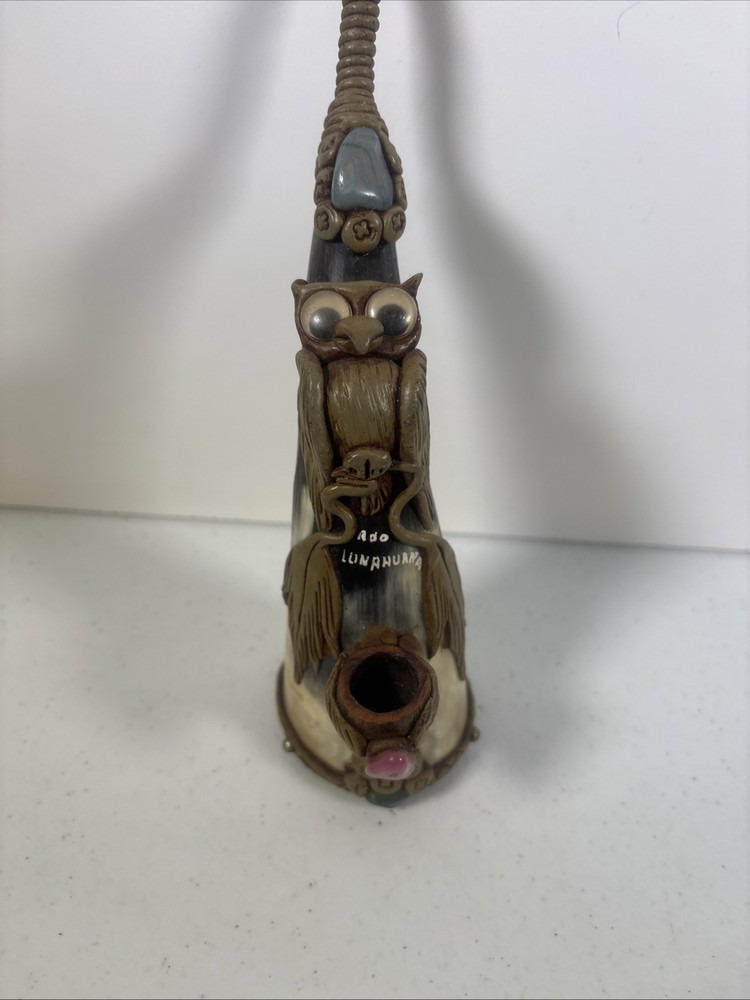 Carved Horn Pipe with Owl