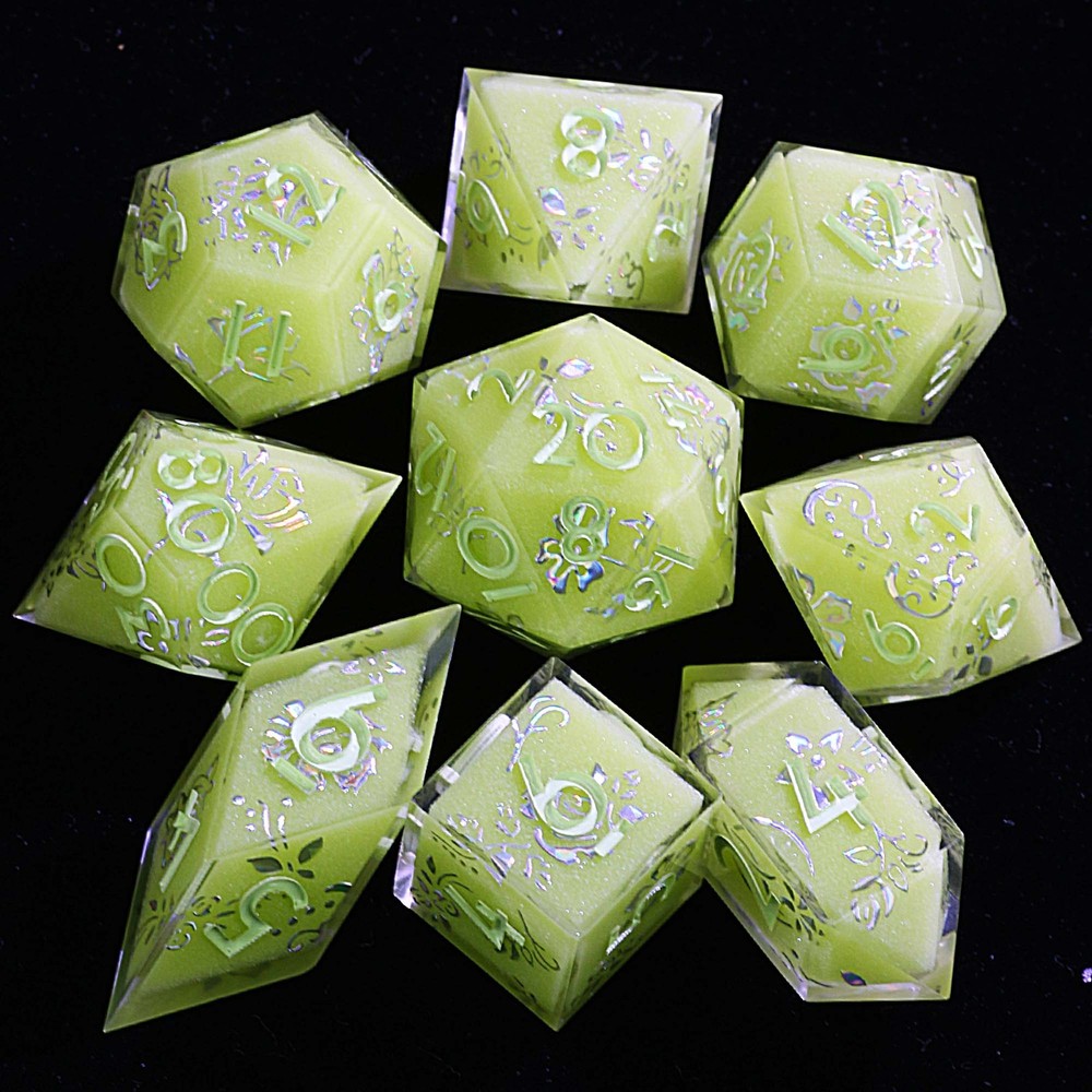 9 Polyhedral Resin Dice DD Sets Verdant Silverbloom for Dungeons Dragons RPG