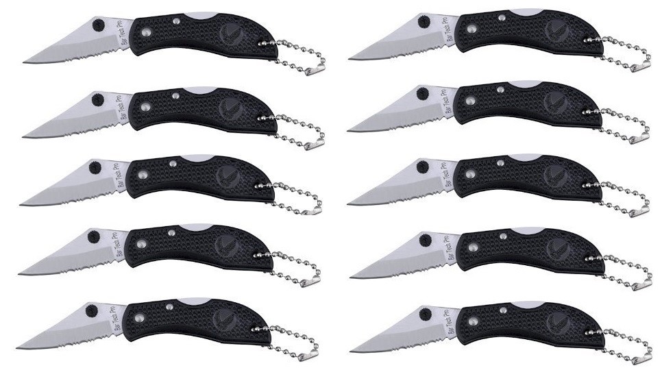Bartech Pro Small Mini Half-Serrated Key Chain Pocket Knives, 10 Pack