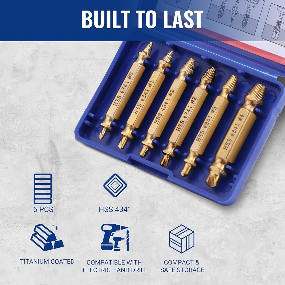 WORKPRO 6PCS Stripped Screw Extractor Set, Titanium Coated Broken Bolt...
