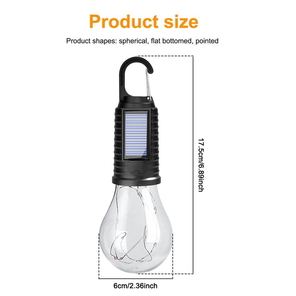 2PCS Tent Light Bulb Solar USB Rechargeable Camping Lantern 3 Lighting Modes