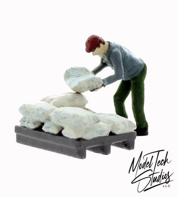 S scale Figure Sack Stacking Worker with Sacks Set comes Painted 1/64 scale