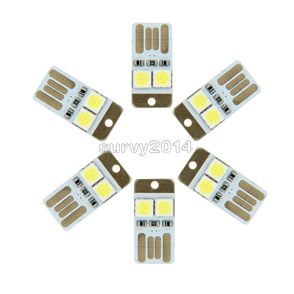 2Pcs Portable Double Sided Pluggable USB LED Night Light Power Supply Lamp White