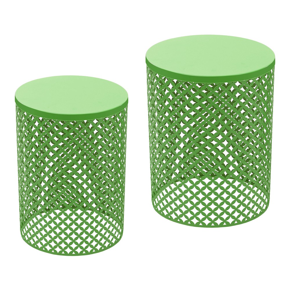 2PCS Green Side Table Metal Frame Accent Table Modern Openwork Pattern End Table