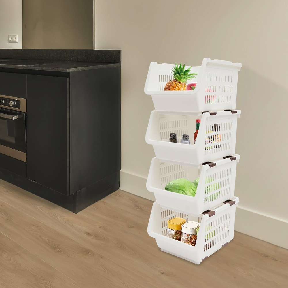 4PCS Stacking Storage Baskets Heavy Duty (38LBS Capacity) Storage Bins