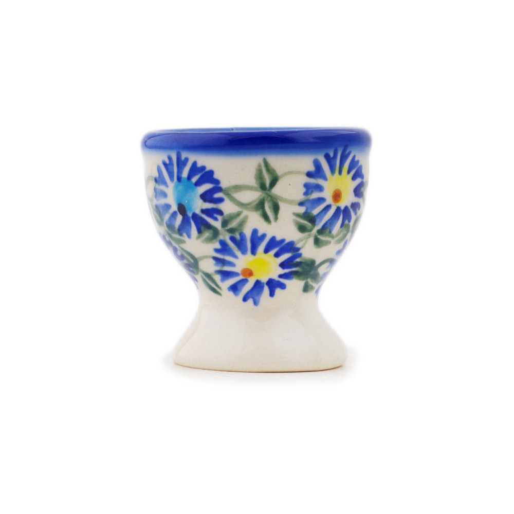 Polish Pottery Egg Holder 2" Blue Thistle Beauty
