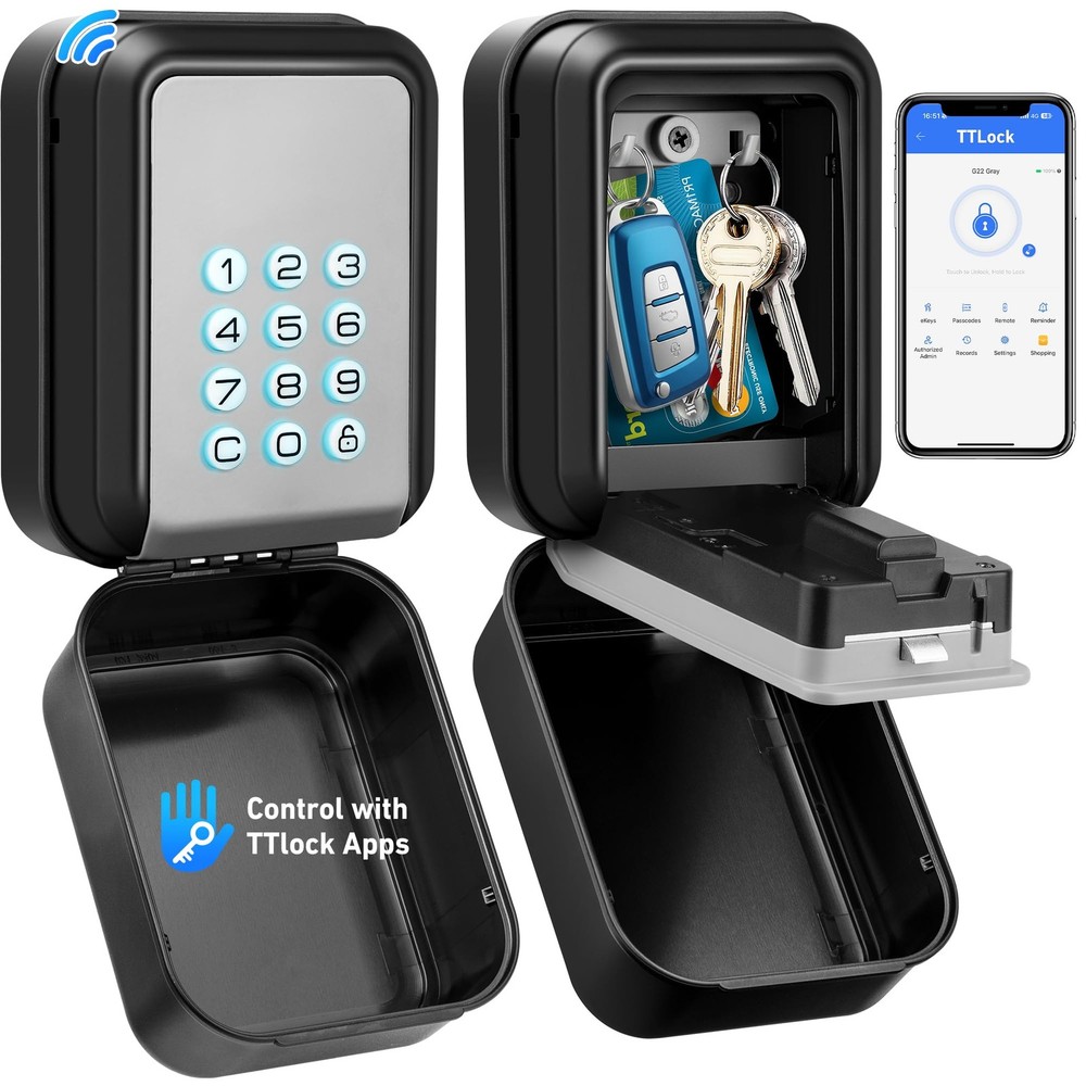 Smart Key Lock Box - Bluetooth Electronic Lock Box for Keys, Wall Mount Digit...