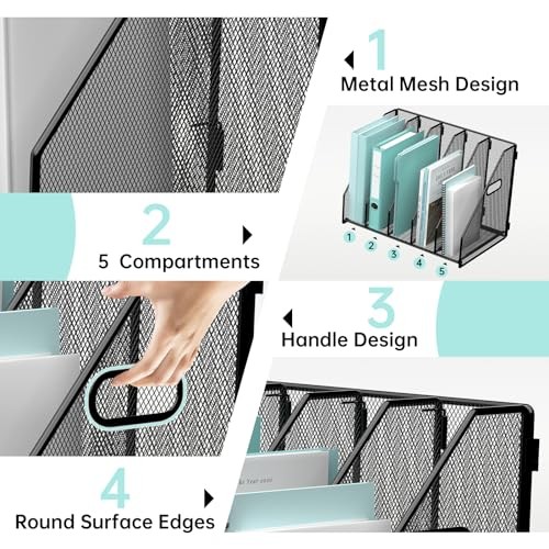 Desktop File Magazine Folder Holder 5 Vertical Compartments, 5 Compartments