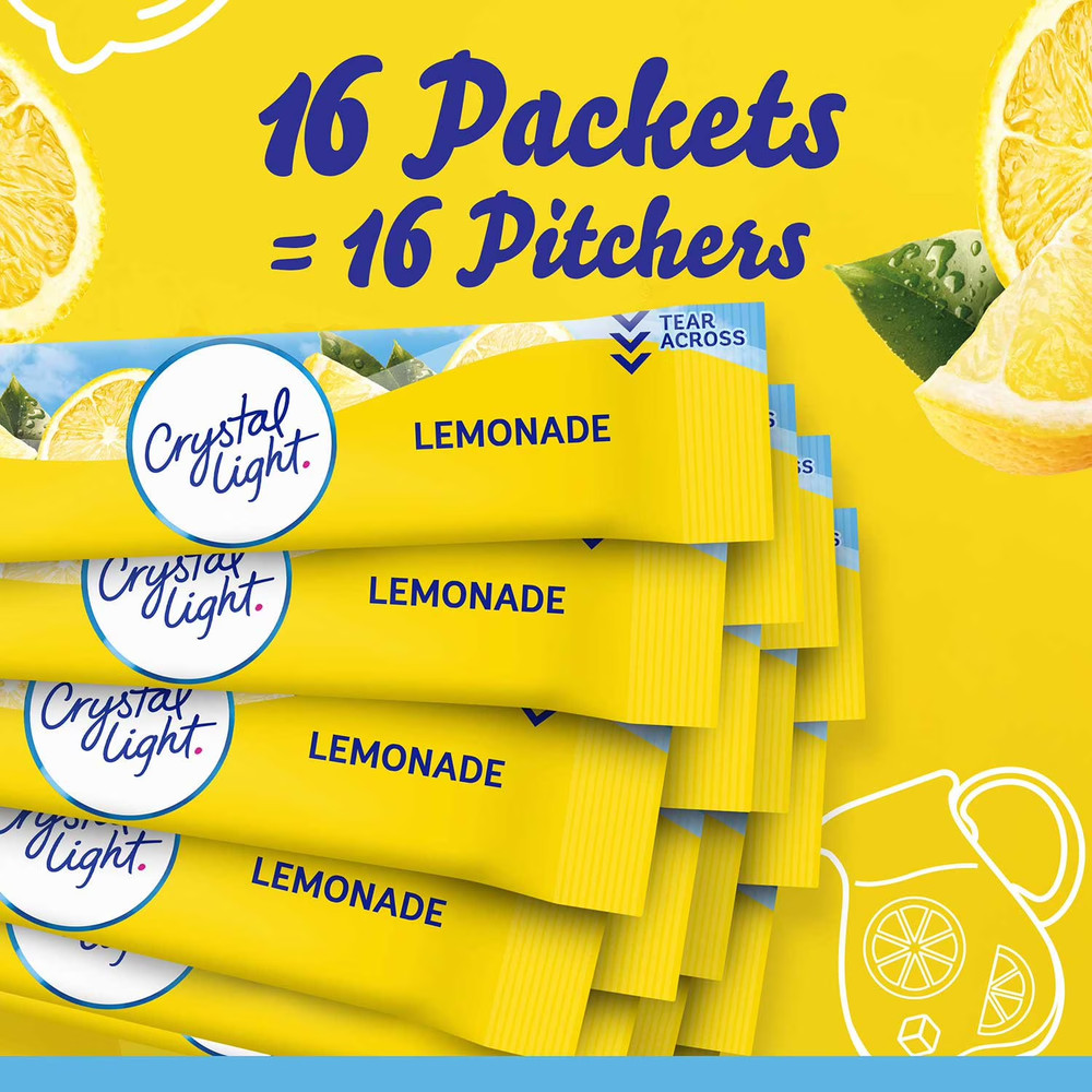 2 PACK - 16 Crystal Light Lemonade Mix Powdered Drink Mix (Total 32 Packets)