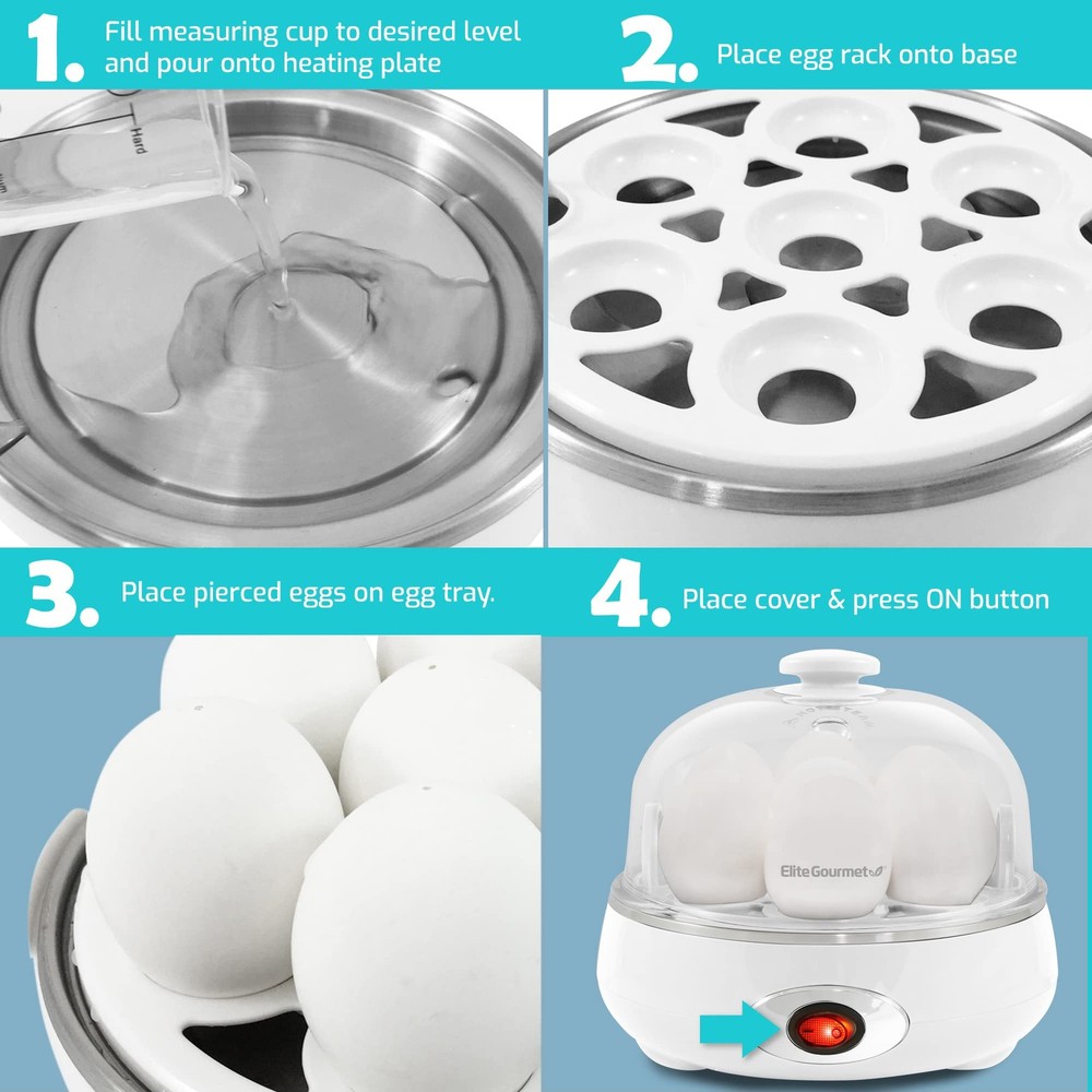 EGC322CW Easy Egg Cooker Electric 7-Egg Capacity, Soft, Medium, Hard-Boiled E...