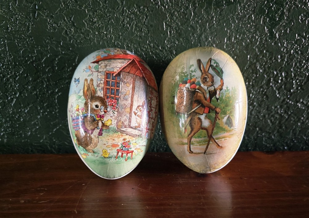 Echt Erzgebrige- Large Decoupage Easter Eggs Made In Germany ×2