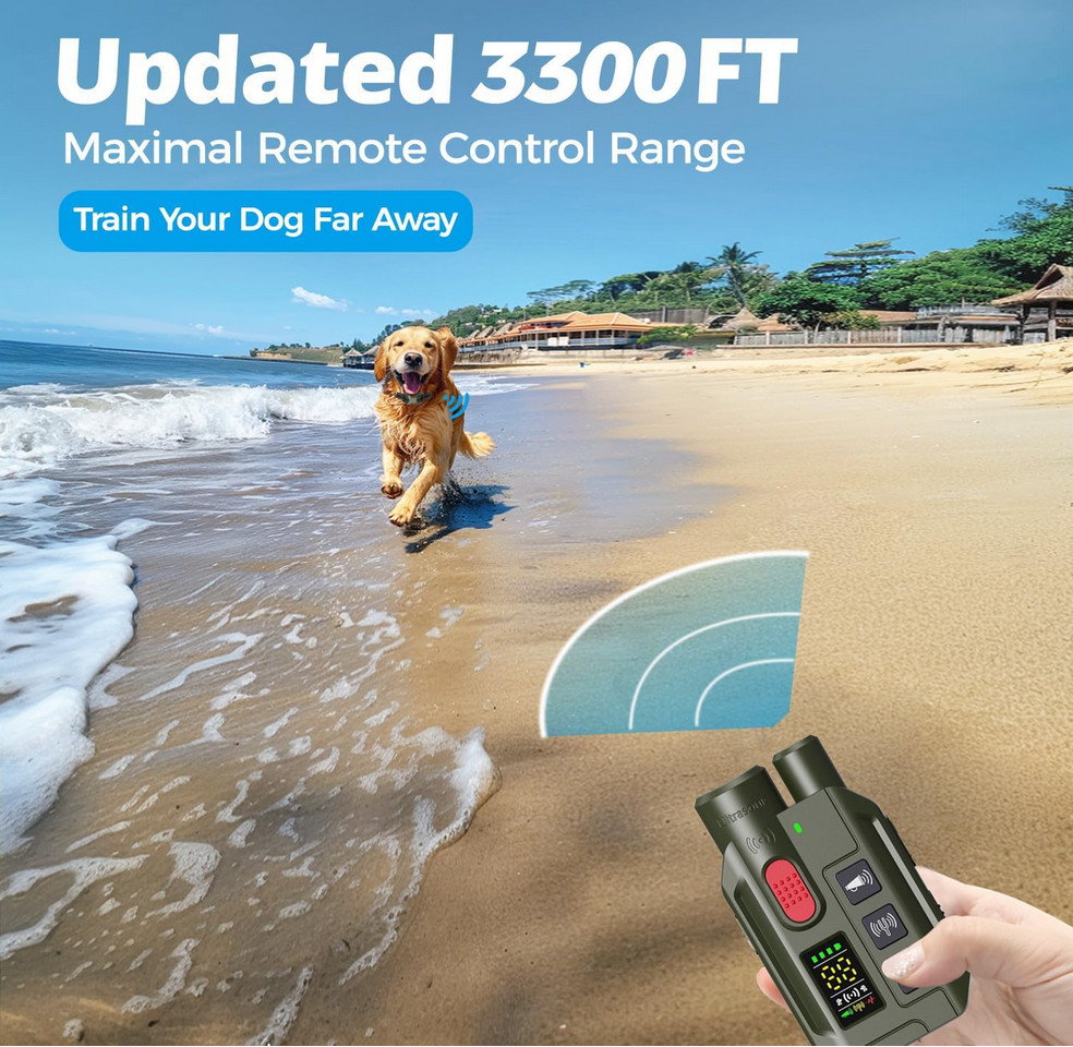 Dog Shock Collar with Remote – 3300ft Range, Waterproof & Rechargeable, Adjustab