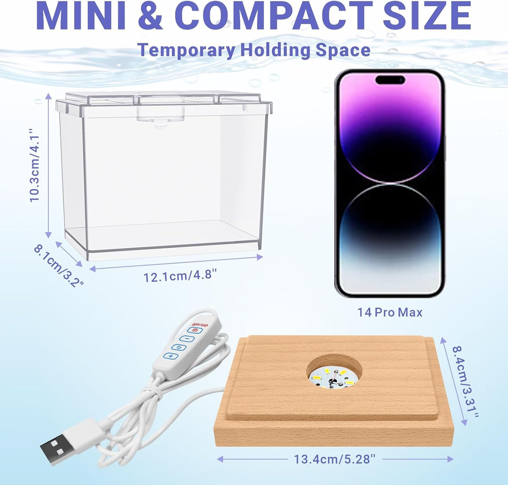 Mini Betta Fish Tank Kit with LED Light Base, Small Fish Bowl for Temporary Spac