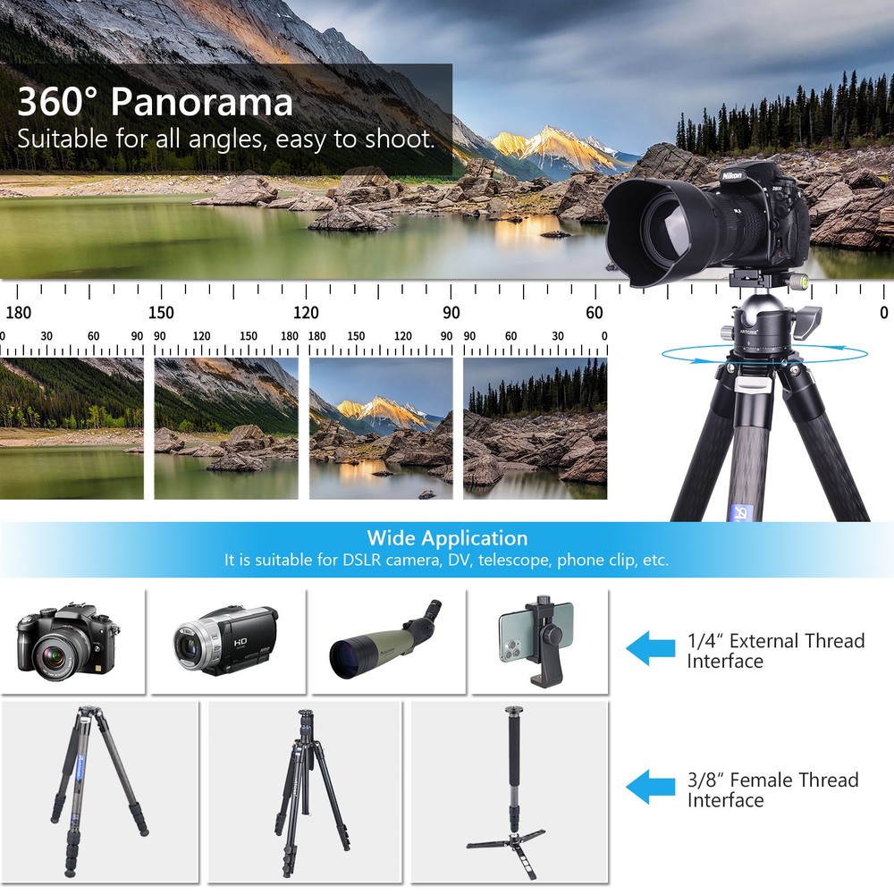 56mm Low Profile Tripod Head with Quick release Plate Panoramic Ball Head 88lbs