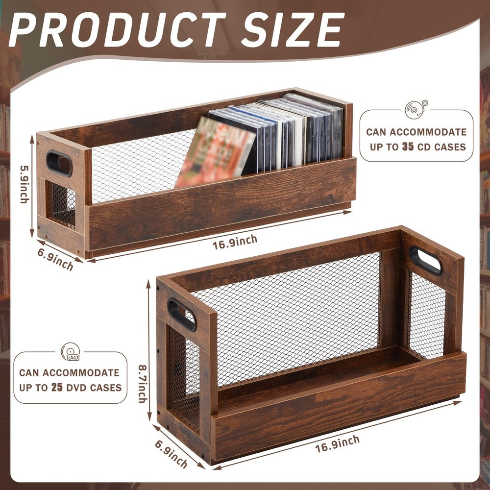 Jetec 2 Set Metal & Wooden Stackable Tabletop Storage Shelf, DVD and CD Stora...
