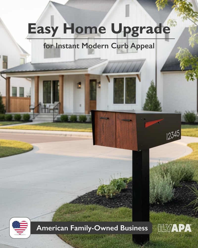 Ilyapa Black Double Mailbox, Post Mount Mailboxes for Outside- Two Sided Mail...
