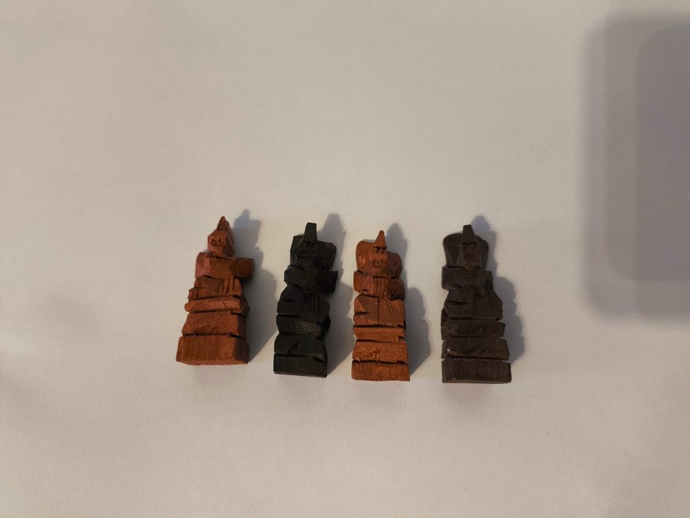 Hand Carved Wooden Aztec Chess Set Checkers (missing 4 checkers)