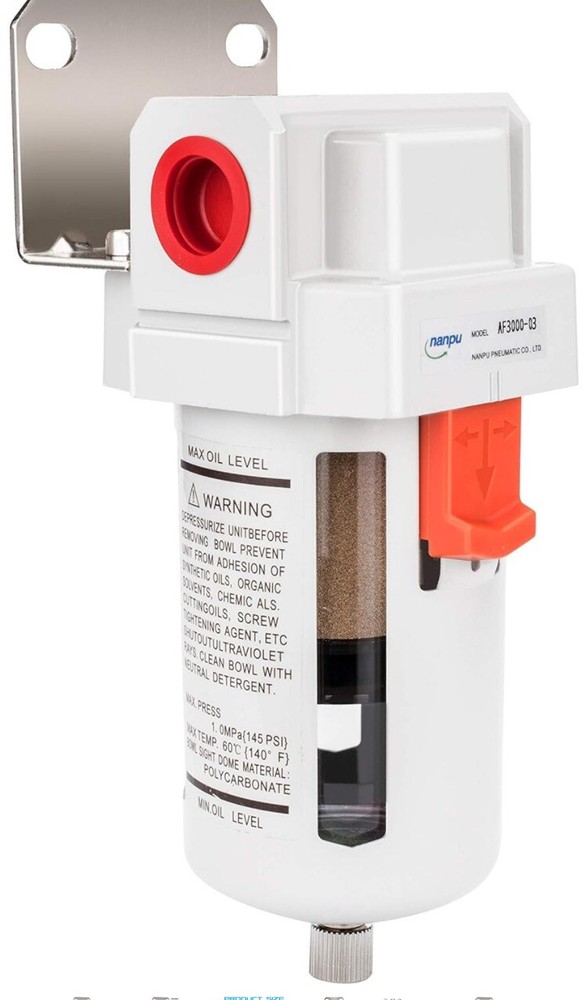 3/8" Npt Compressed Air Line Filter 5 Micron Brass Element Bracket Poly Bowl 145