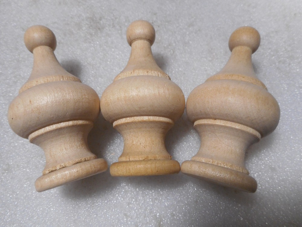 Three Unfinished 2 3/4" Tall Wood Finials