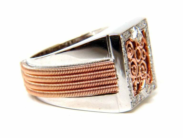 French Deco Style 925 Two Tone Solid Silver With Brilliant Round Cut CZ Men Ring