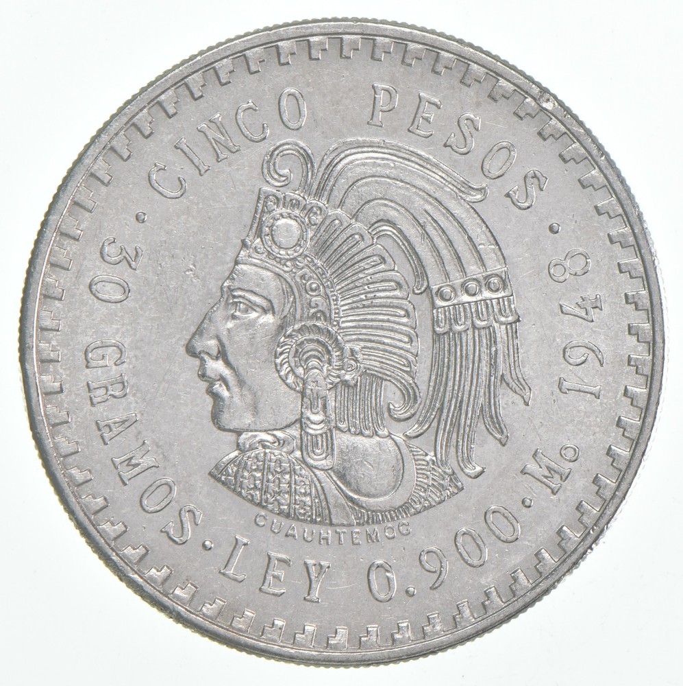 1948 Mo Mexico 5 Pesos Silver BU